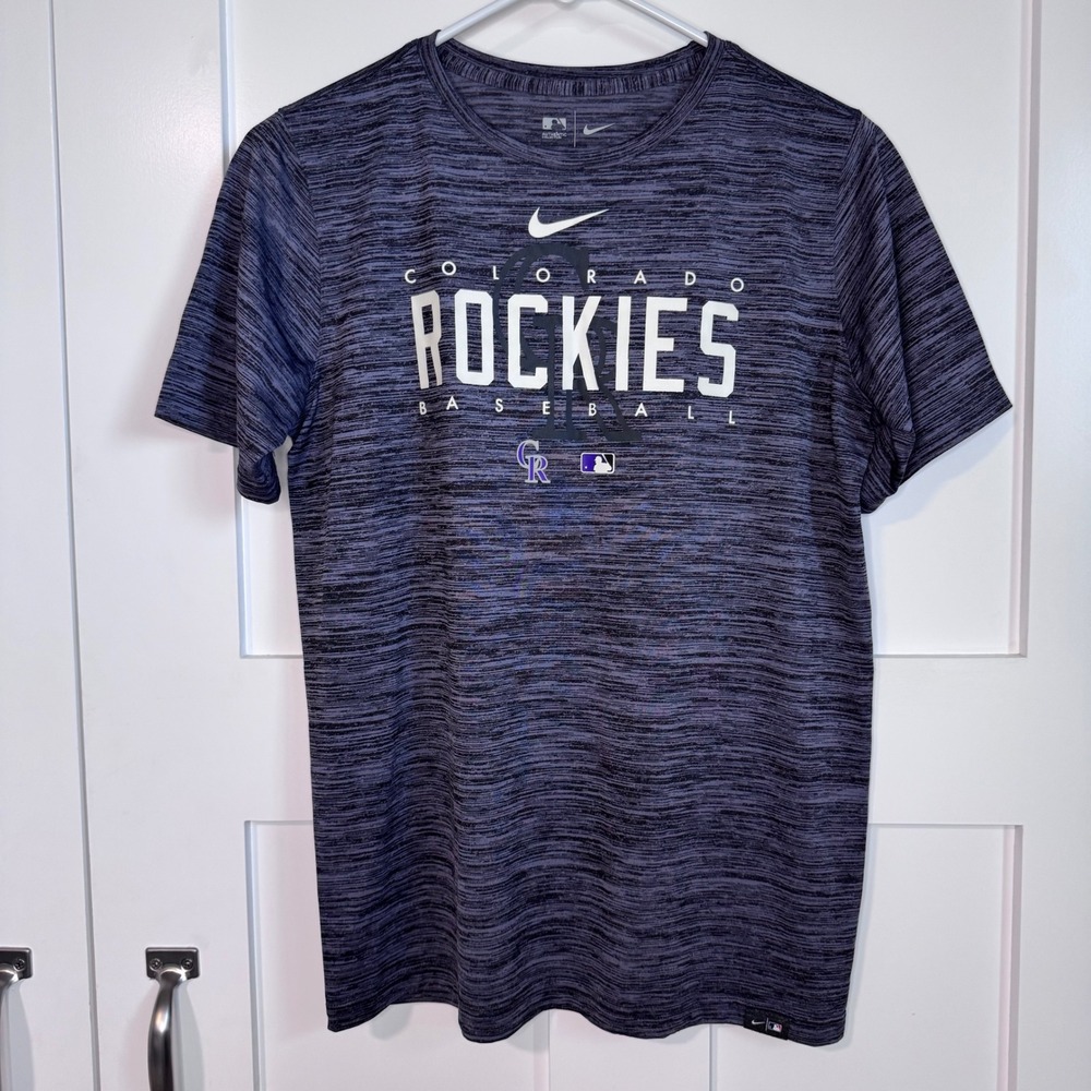 Colorado Rockies Nike Dri Fit Boy's T-Shirt MLB Large Gray Heather Purple Logo